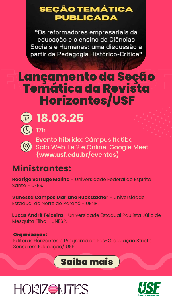 Lançamento da Seção Temática da Revista Horizontes/USF